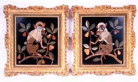 Pair of Italian pietra-dura panels of monkeys