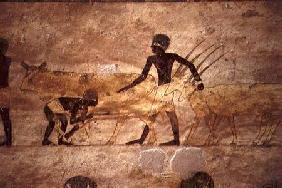 Procession with cattle and gazelles, detail from a tomb wall painting,Egyptian