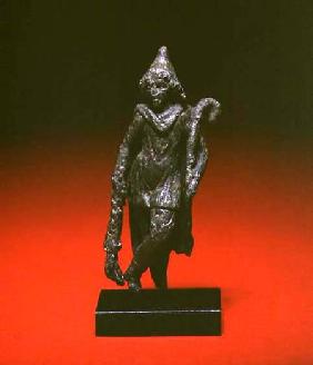Romano-British bronze statuette of Cautopatesone of the torch-bearers of Mithras
