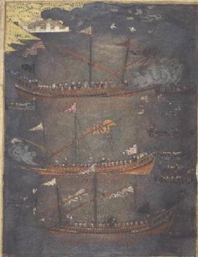 Sloane 3584 f.78v Turkish galleys in battle