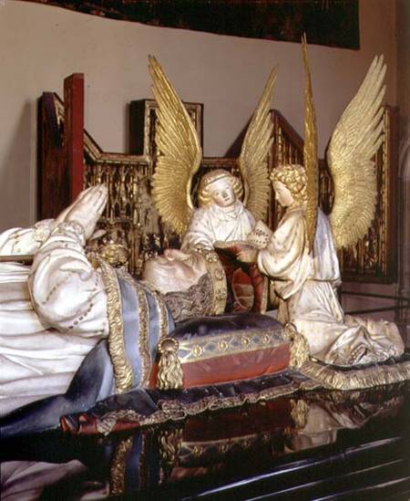 The tomb of Philip the Bolddetail of effigy and two angels a Anonimo