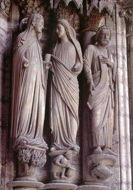 The Visitationcolumn statues from the east portal (Adoration doorway) of the north transept a Anonimo