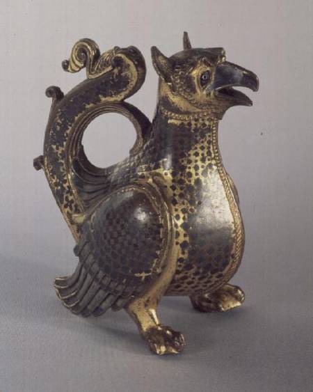 Water Jug in the shape of a griffinof gold-painted bronze and niello a Anonimo