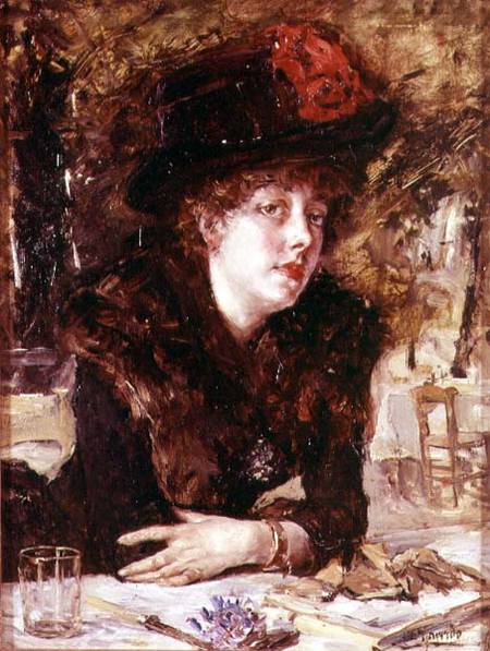 Young Woman in a Restaurant a Anonimo