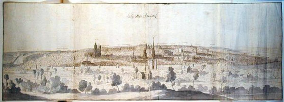 Panoramic View of Brussels (pen and ink and w/c on paper) a Anthonis van den Wyngaerde