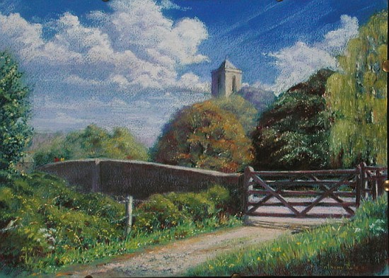 Otterton Bridge and Church, 2001 (pastel on paper)  a Anthony  Rule