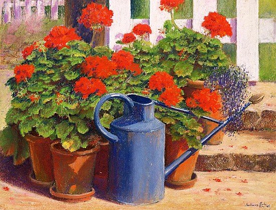 The blue watering can, 1995 (pastel on paper)  a Anthony  Rule