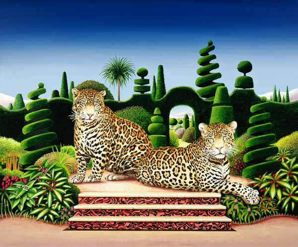 Jaguars in a Garden, 1986 (acrylic on board)  a Anthony  Southcombe