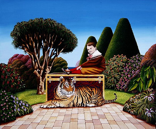 Boy with Tiger, 1984 (acrylic on board)  a Anthony  Southcombe