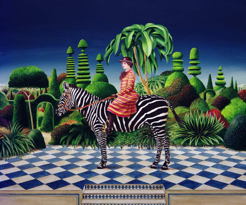 Lady on a Zebra, 1981 (acrylic on board)  a Anthony  Southcombe