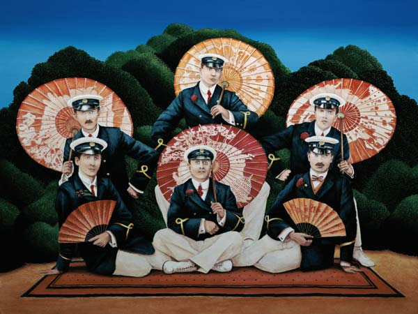 Sailors with Umbrellas, 1995 (acrylic on board)  a Anthony  Southcombe