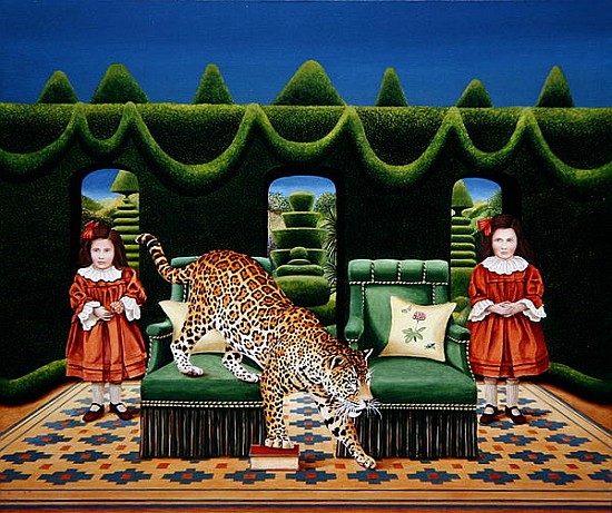 Two Sisters with a Jaguar, 1994 (acrylic on board)  a Anthony  Southcombe