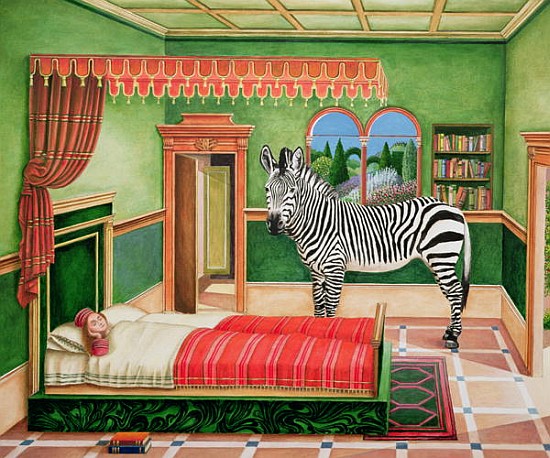 Zebra in a Bedroom, 1996 (acrylic on board)  a Anthony  Southcombe