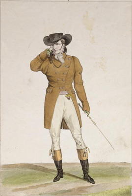 A Dandy dressed in a boat-shaped hat, a dun-coloured jacket and buckskin breeches, plate 1 from the a Antoine Charles Horace Vernet