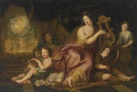 Allegory of Music. Portrait of Madame de Maintenon (1635-1719), with the Natural Children of Louis X