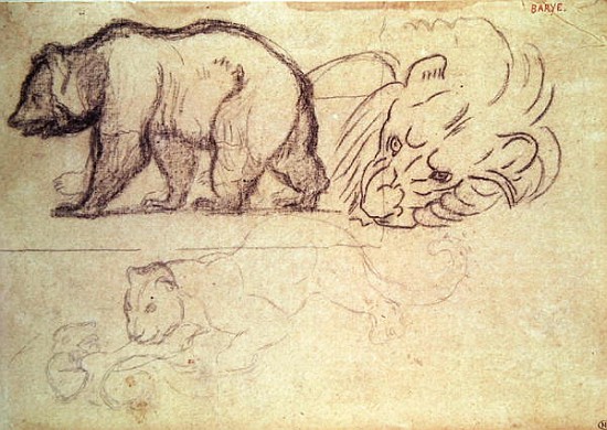 A bear walking, the head of a lion and a leopard attacking an animal a Antoine Louis Barye