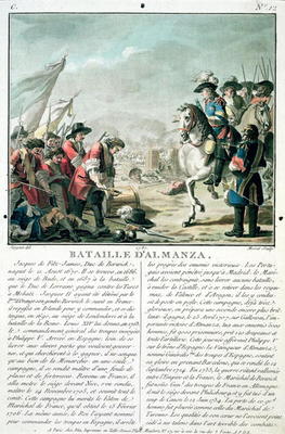 Battle of Almansa, 25th April 1707, engraved by Jean Baptiste Morret (fl.1790-1820), 1787 (colour li a Antoine Louis Francois Sergent-Marceau