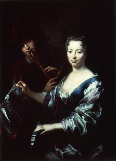 Lady playing a spinet and a flautist a Antoine Pesne