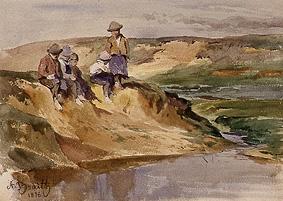 Children on the shore a Anton Braith