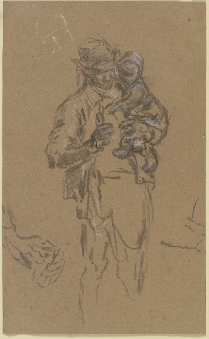 Bauersmann mit Pfeife und Kind im Arm a Anton Burger
