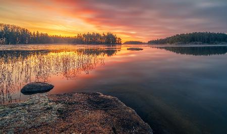 Vättern Lake ,before sunrise , Sweden.