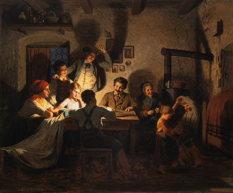 Zither-playing in the evening in the farmhouse parlour a Anton Ebert