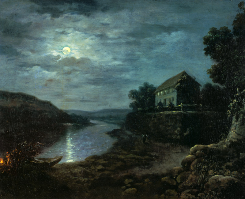 The Elbe at blowing joke above Dresden at night. a Anton Graff