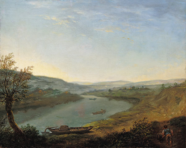 The Elbe at blowing joke above Dresden in the morning a Anton Graff