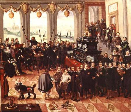 Presentation of the Pomeranian Kunstschrank to Duke Philip II of Pomerania-Stettin (1606-18) a Anton Mozart
