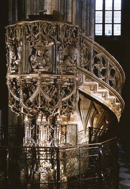 'Pilgram's Pulpit', decorated with busts of the Four Fathers of the Church, theologians representing a Anton  Pilgram