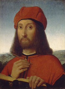 Bildnis eines Mannes in rotem Gewand. a Antonella da Saliba