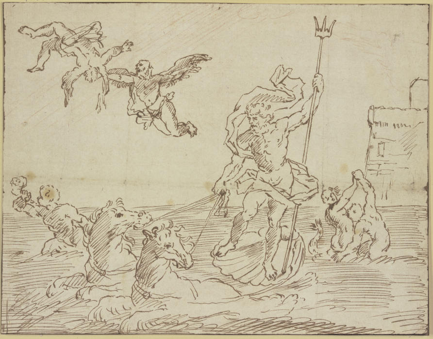Neptun mit seinem Gespann sowie Dädalus und der Fall des Ikarus a Antonio Carracci