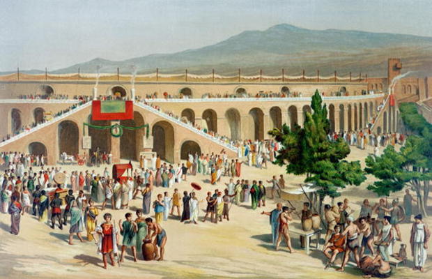 A Market in Pompeii (colour litho) a Antonio Niccolini