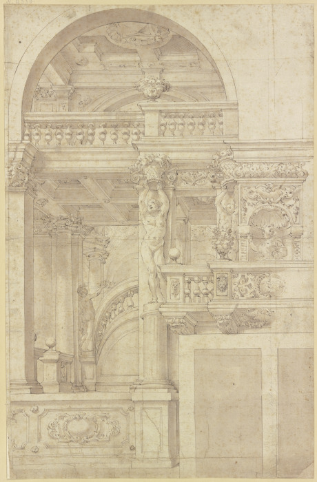 Treppe in einer mit Karyatiden geschmückten Säulenhalle a Antonio Roli