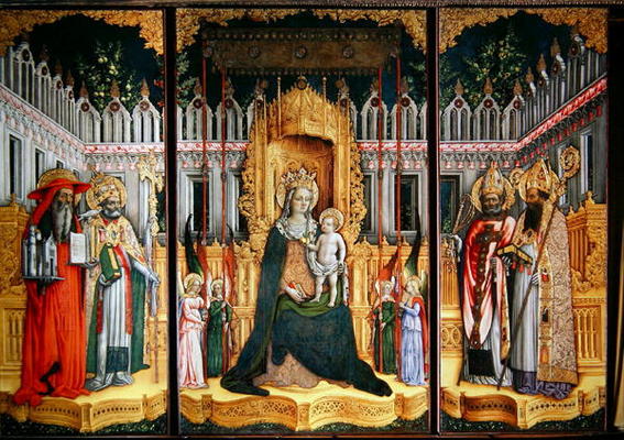 The Virgin Enthroned with Saints Jerome, Gregory, Ambrose and Augustine, 1446 (oil on canvas) (post a Antonio Vivarini