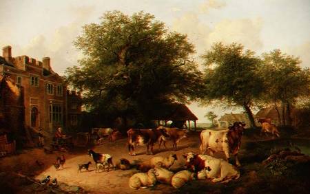 Farmyard scene a Antonius Josephus Madlener