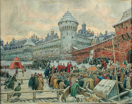 Ancient Moscow, departure after a fisticuffs a Apollinari Mikhailovich Vasnetsov