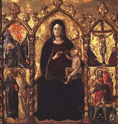 Triptych: Madonna and Child (central panel) with Saints and a scene of the Crucifixion (tempera on p a Arcangelo  di Cola da Camerino