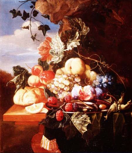 Still life with fruit and flowers a Arie de Vois