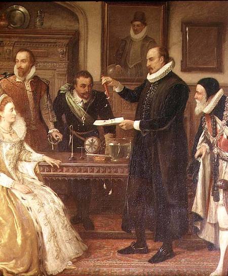 Dr William Gilberd (1540-1603) Showing his Experiment on Electricity to Queen Elizabeth I and her Co a Arthur Ackland Hunt