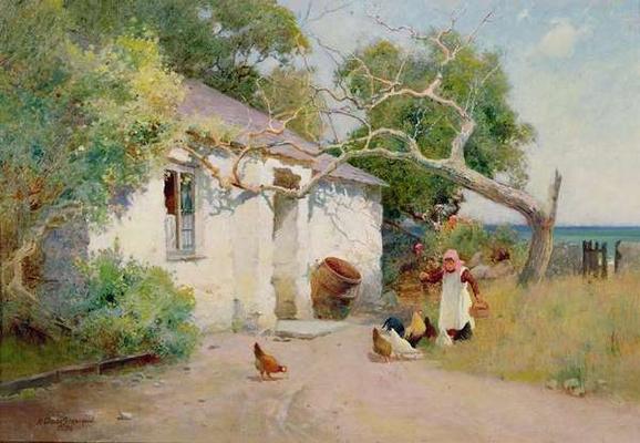 Feeding the Hens, 1894 (oil) a Arthur Claude Strachan