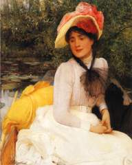 Young girl in the small boat a Arthur Hacker