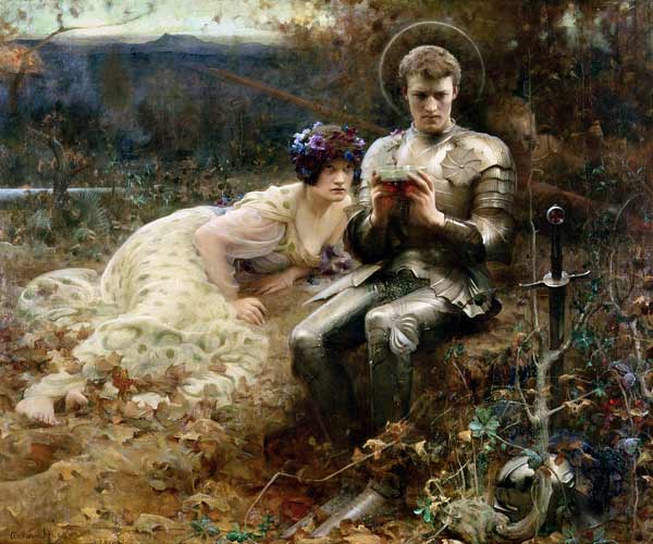 The Temptation of Sir Percival, 1894 (oil on canvas) a Arthur Hacker