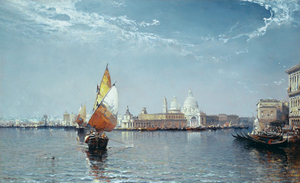 Venetian Canal Scene with the Salute in the distance a Arthur Joseph Meadows