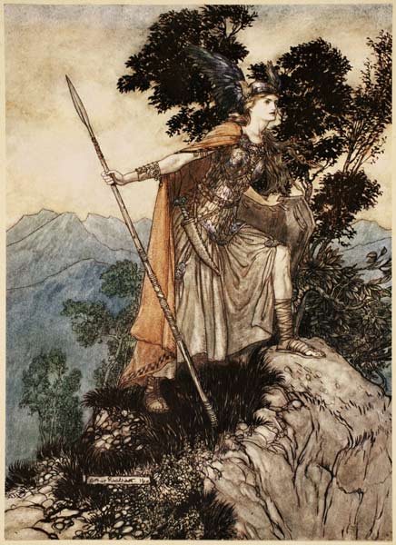 Brunhilde. Illustration for "The Rhinegold and The Valkyrie" by Richard Wagner a Arthur Rackham