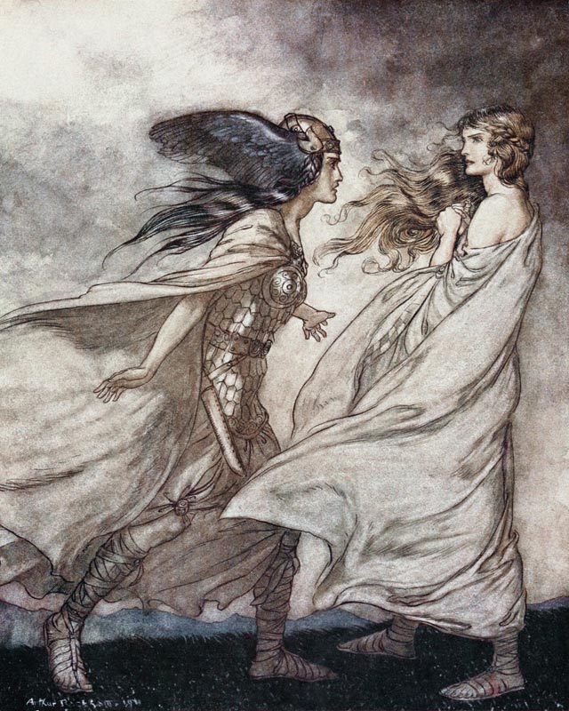 The ring upon thy hand. Illustration for "Siegfried and The Twilight of the Gods" by Richard Wagner a Arthur Rackham