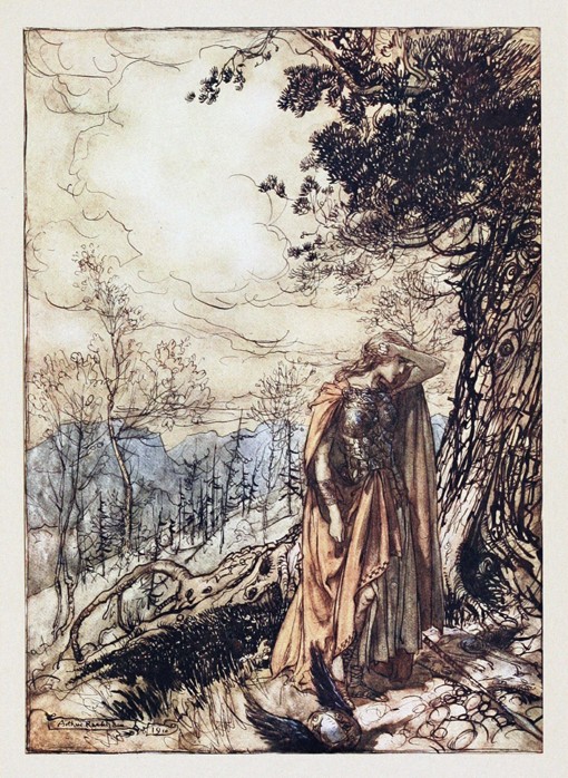 Brünnhilde. Illustration for "The Rhinegold and The Valkyrie" by Richard Wagner a Arthur Rackham