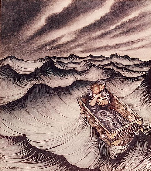 Danae and her son Perseus put in a chest and cast into the sea a Arthur Rackham
