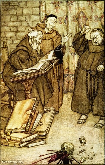 Illustration of ''The Jackdaw of Rheims'', from ''The Ingoldsby Legends, written Richard Harris Barh a Arthur Rackham