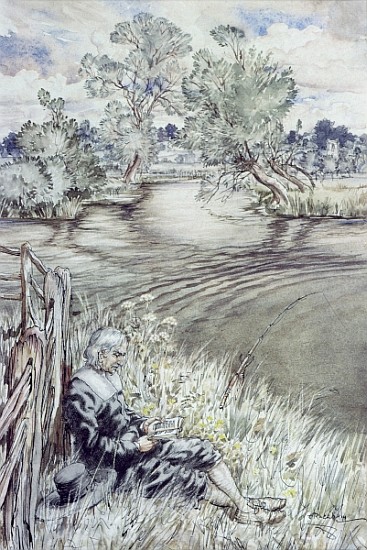 Izaak Walton reclining against a Fence, from ''The Compleat Angler'' Izaak Walton a Arthur Rackham